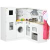 Qaba Children's Play Kitchen | Wooden Set with Lights & Sounds | Features Storage, Ice Maker, Refrigerator & Washing Machine | White