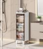 7.87 x 9.96x 28.94inch Narrow Gap Folding Storage Cabinet Plastic Magnetic Door Storage Organizer Cabinet for Bathroom Toilet Living Room Bedroom Smal