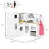 Qaba Children's Play Kitchen | Wooden Set with Lights & Sounds | Features Storage, Ice Maker, Refrigerator & Washing Machine | White