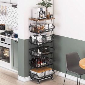 6 Tier Fruit Vegetable Basket For Kitchen With Wooden Tabletop