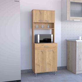Della 60 Kitchen Pantry with Countertop, Closed & Open Storage -Light Oak