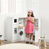 Qaba Children's Play Kitchen | Wooden Set with Lights & Sounds | Features Storage, Ice Maker, Refrigerator & Washing Machine | White