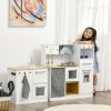 Qaba Wooden Toy Kitchen Set | Interactive Play with Lights & Sounds | Includes Oven, Coffee & Ice Maker, Microwave | White Pretend Playset