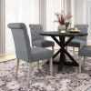 Banff 5-piece Dining Set, Cross-Buck Round Table with 4 Tufted Chairs, Gray
