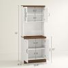 70" Farmhouse Pantry Cabinet, Kitchen Hutch Storage Cabinet with Glass Doors, Adjustable Shelves, Open Microwave Countertop, White