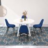Evatt 5-Piece Round Dining Set, Trestle Round Table with 4 Stylish Chairs, Blue