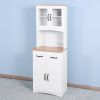 Wooden Kitchen Cabinet White Pantry Room Storage Microwave Cabinet with Framed Glass Doors and Drawer