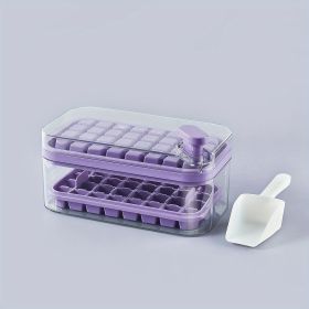 1pc Large Size 32/64 Slots Ice Mold Ice Tray Tray With Lid Ice Delivery Shovel; Creative 2-in-1 Ice Tray Mold And Storage Box One-click For Ice Extrac (quantity: 64 Cells, Color: Purple)