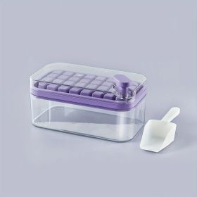 1pc Large Size 32/64 Slots Ice Mold Ice Tray Tray With Lid Ice Delivery Shovel; Creative 2-in-1 Ice Tray Mold And Storage Box One-click For Ice Extrac (quantity: 32 Cells, Color: Purple)