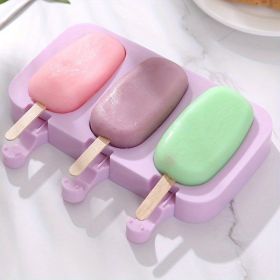 1pc Silicone Ice Cream Mold + Lid + 50pcs Ice Cream Stick Silicone Ice Cube Ice Cream Household Homemade Stick Ice Pop Mold Ice Hockey Mold Ice Cream (quantity: 3 Oval Moulds+lids+50 Ice Cream Sticks)