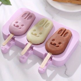 1pc Silicone Ice Cream Mold + Lid + 50pcs Ice Cream Stick Silicone Ice Cube Ice Cream Household Homemade Stick Ice Pop Mold Ice Hockey Mold Ice Cream (quantity: 3 Rabbit Moulds + Lids + 50 Ice Cream Sticks)