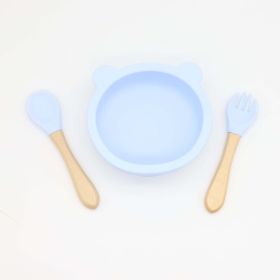 Baby Bear Shape Food Training Silicone Bowl With Spoon Tableware (Size/Age: Average Size (0-8Y), Color: Light Blue)