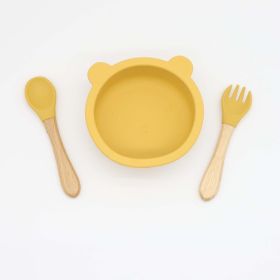 Baby Bear Shape Food Training Silicone Bowl With Spoon Tableware (Size/Age: Average Size (0-8Y), Color: yellow)