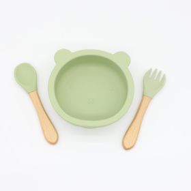 Baby Bear Shape Food Training Silicone Bowl With Spoon Tableware (Size/Age: Average Size (0-8Y), Color: Green)
