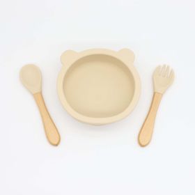 Baby Bear Shape Food Training Silicone Bowl With Spoon Tableware (Size/Age: Average Size (0-8Y), Color: beige)