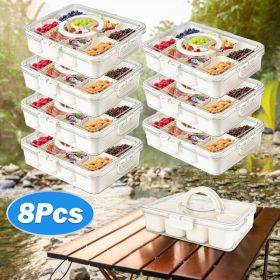 Divided Serving Tray 8 Compartments Snack Box Charcuterie Container Clear Snack Platter Organizer Storage Box with Lid Handle for Candy Nuts Cookies F (quantity: 8Pcs)