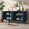 Modern 4-door Sideboard with Convex Pattern Doors and 2 Silver Handle for Living Room,Dining Room,Kitchen