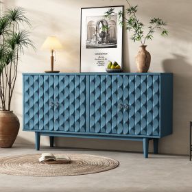 Modern 4-door Sideboard with Convex Pattern Doors and 2 Silver Handle for Living Room,Dining Room,Kitchen (Material: MDF, Color: Navy)