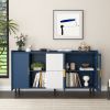 Modern Kitchen Pantry Storage Cabinet , 55" Coffee Bar Storage Cabinet with 2 Drawers, 2 Open Storage Compartment & 2 Glass Doors