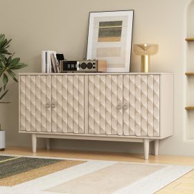 Modern 4-door Sideboard with Convex Pattern Doors and 2 Silver Handle for Living Room,Dining Room,Kitchen (Material: MDF, Color: Almond)