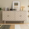 Modern 4-door Sideboard with Convex Pattern Doors and 2 Silver Handle for Living Room,Dining Room,Kitchen