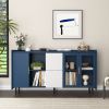 Modern Kitchen Pantry Storage Cabinet , 55" Coffee Bar Storage Cabinet with 2 Drawers, 2 Open Storage Compartment & 2 Glass Doors