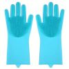 1pair Kitchen Silicone Dishwashing Gloves; Housework Cleaning Waterproof Insulation Magic Gloves; Dishwashing Brush