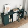 Modern Kitchen Pantry Storage Cabinet , 55" Coffee Bar Storage Cabinet with 2 Drawers, 2 Open Storage Compartment & 2 Glass Doors