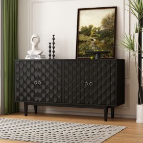 Modern 4-door Sideboard with Convex Pattern Doors and 2 Silver Handle for Living Room,Dining Room,Kitchen (Material: MDF, Color: Black)