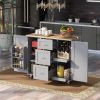 Rolling Kitchen Island with Storage, Kitchen Cart with Rubber Wood Top, 3 Drawer, 2 Slide-Out Shelf and Internal Storage Rack
