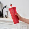 Full inlaid glass. Mattly black inlaid glass with a lid and straw. Repeatable double -wall insulation travel glass. Plastic acrylic soft color glass