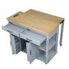 47 inch Kitchen Island with Extendable Dining Table, Rubber Wood Veneer Kitchen Table with Internal Storage Rack, Power Outlet