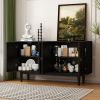 Modern 4-door Sideboard with Convex Pattern Doors and 2 Silver Handle for Living Room,Dining Room,Kitchen