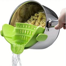 1pc Silicone Pot Strainer And Pasta Strainer, Adjustable Silicone Clip On Strainer For Pots, Pans, And Bowls, Kitchen Gadgets (quantity: 1 Pack Green)